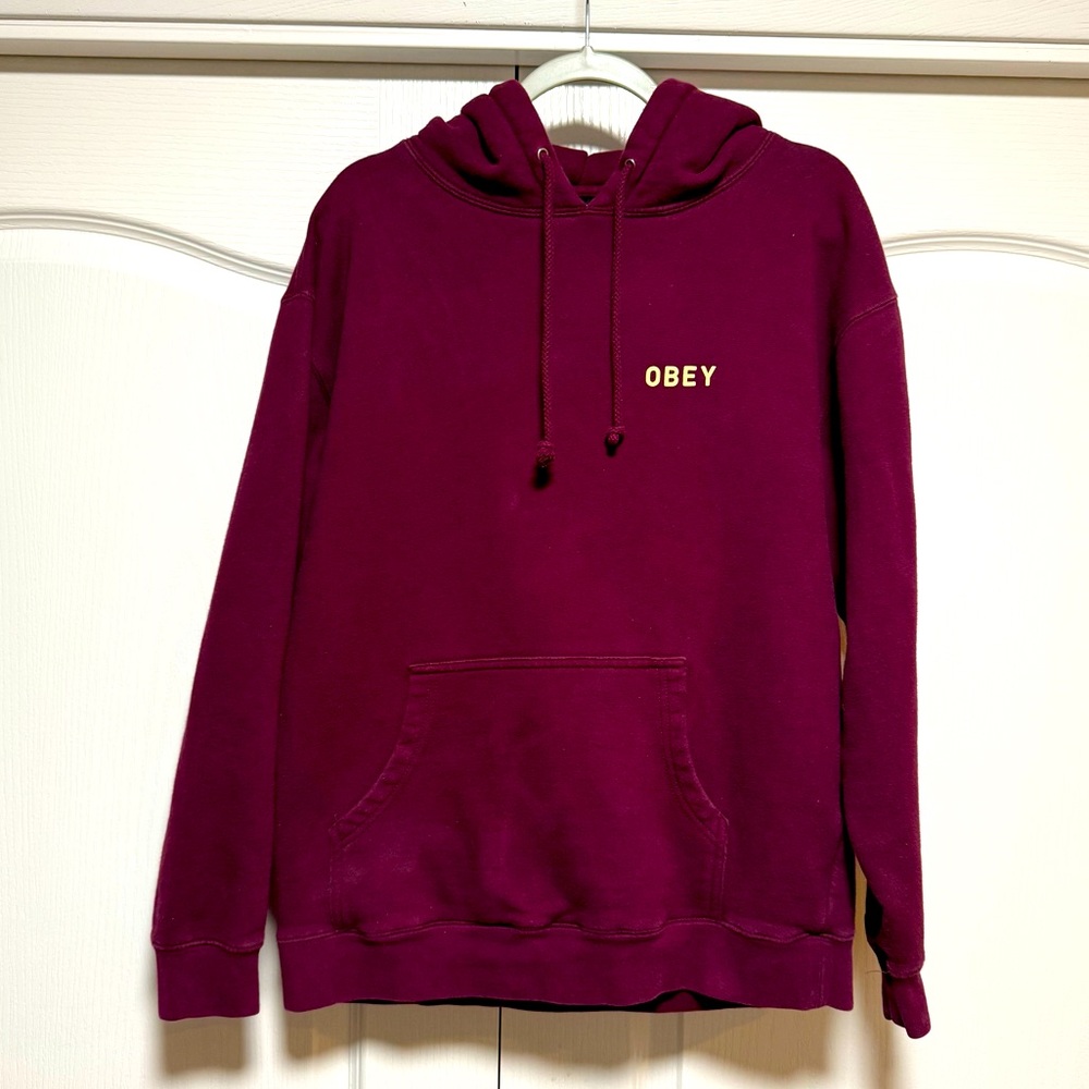 Mens OBEY HOODIE Burgundy size L